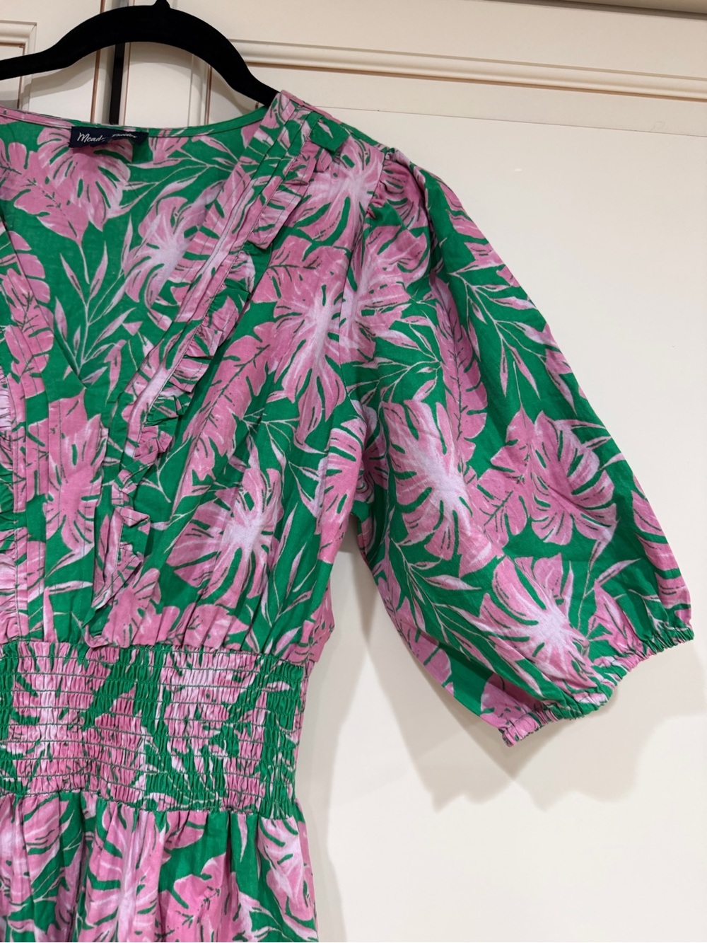 TUCKERNUCK MEADOW RHODES Floral Tiered Smocked Midi Dress Pink and Green (102) - Picture 3 of 6